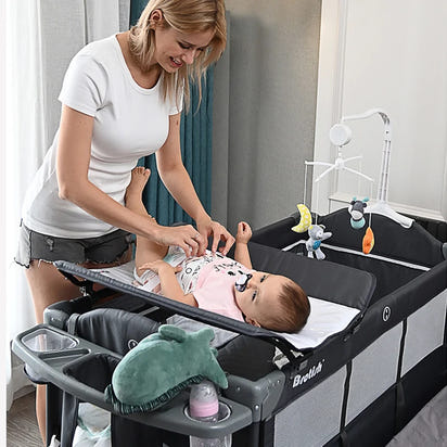 AeroNest™ 6-in-1 Foldable Baby Crib | Cradle, Changing Table & Play Bed